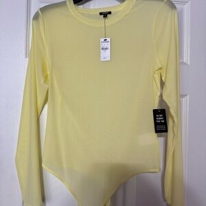 Express Women's Light Yellow Long Sleeve Bodysuit